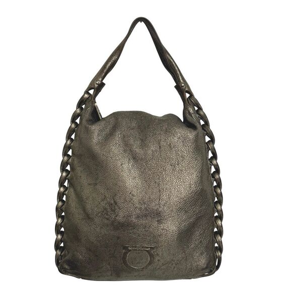Salvatore Ferragamo Women's Gray Metallic Leather Shoulder Bag - Picture 1 of 11